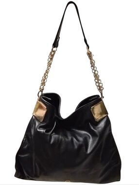 Monet Black Shoulder Bag Gold Chain Strap Large Hobo Style